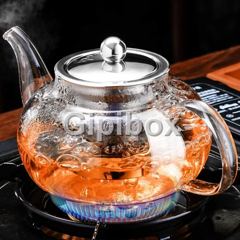 Glass Tea Pot with Infuser for Gas Stove | Borosilicate Heat Resistant Teapot | Transparent Tea Maker for Loose Leaf & Herbal Tea